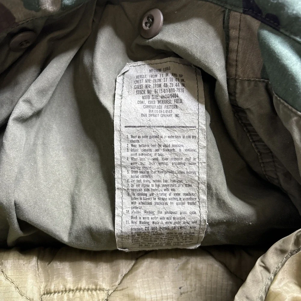 US Army Cold Weather Field Woodland Camouflage Jacket & Liner John Ownbey Medium